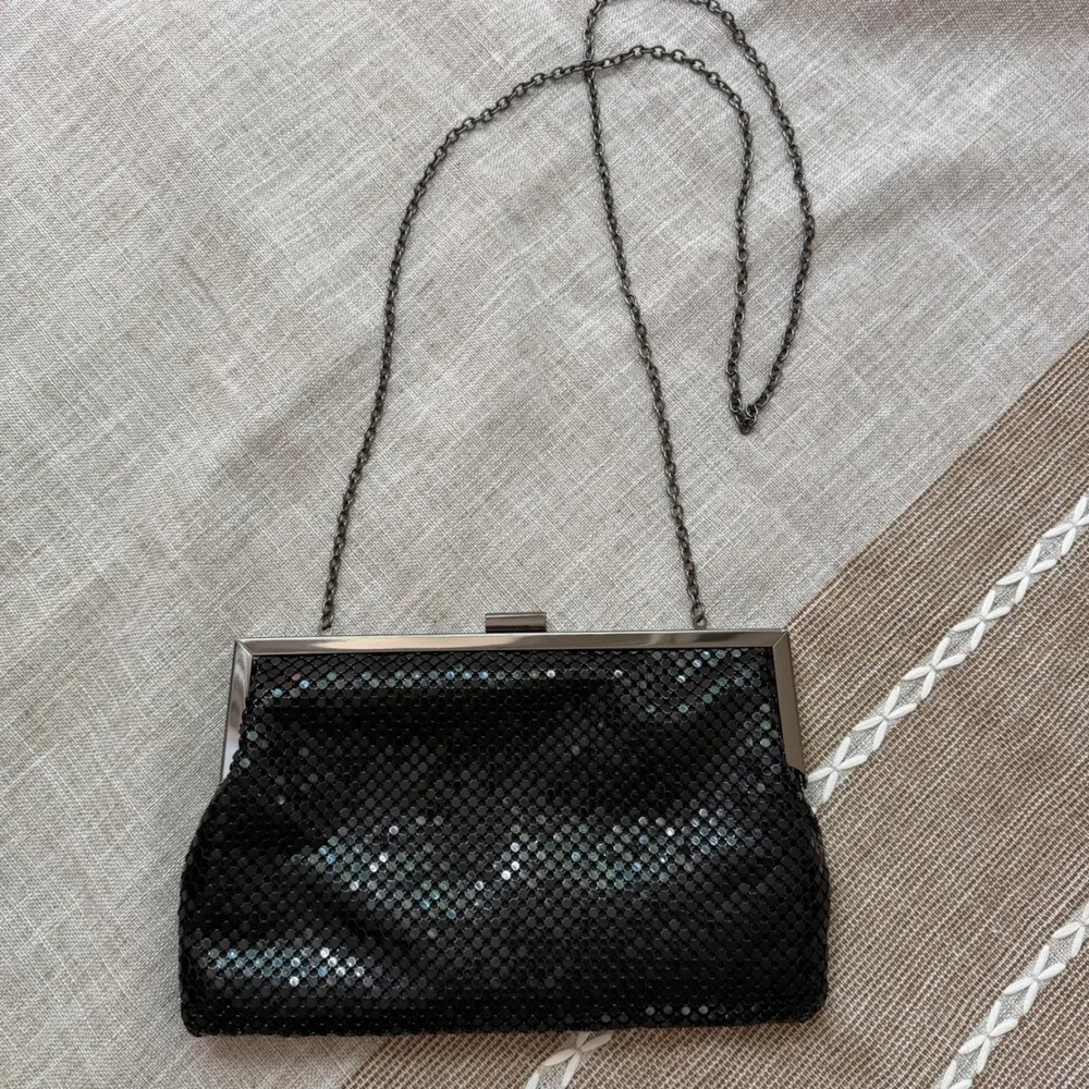 Gunne Sax Jessica McClintock‎ Black Metal Mesh Evening Clutch Bag Chain Strap